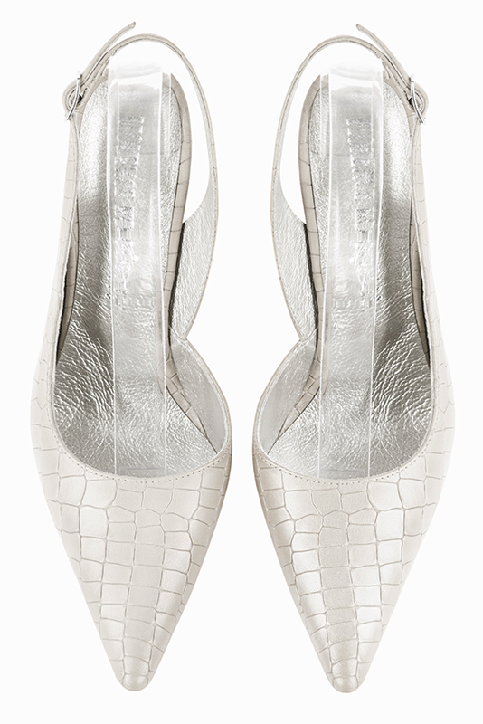Off white women's slingback shoes. Pointed toe. High slim heel. Top view - Florence KOOIJMAN